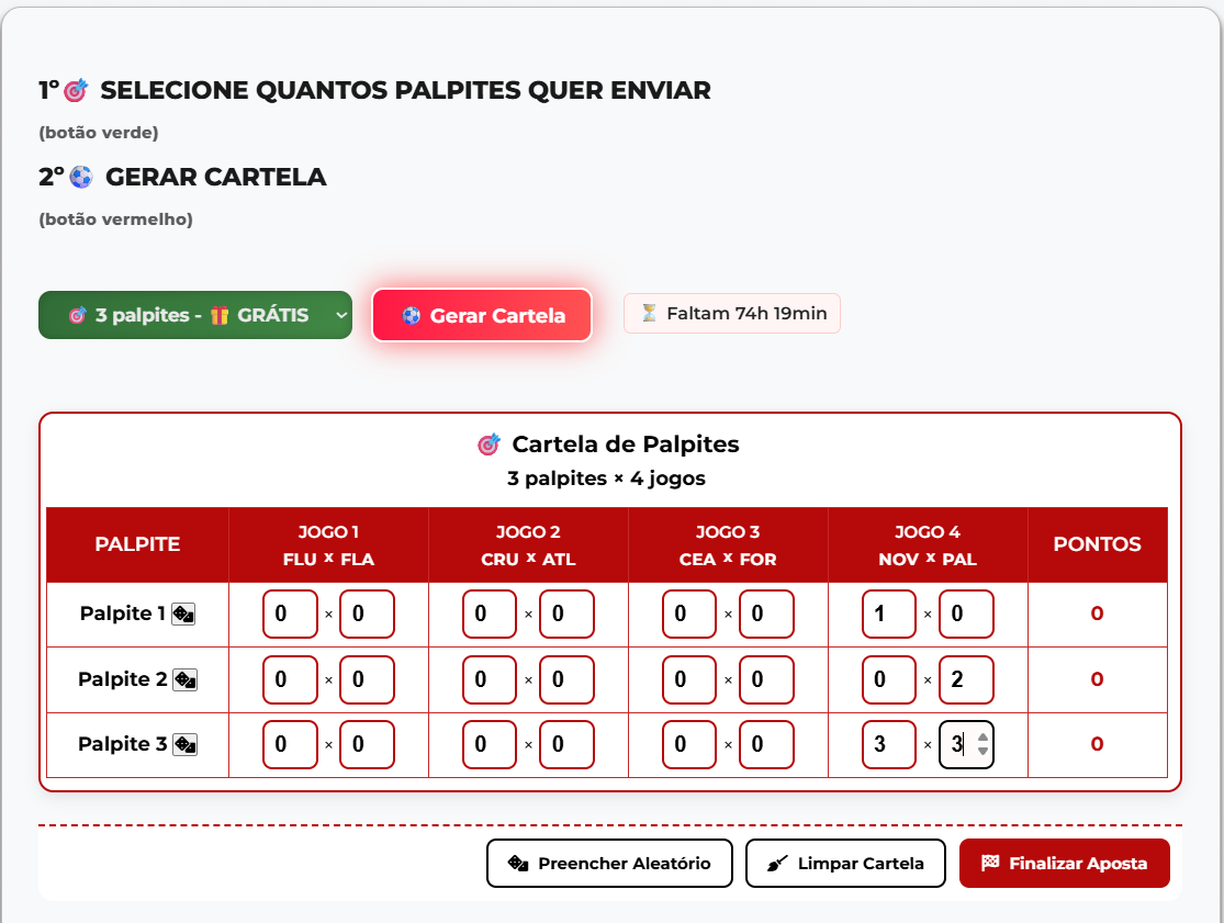 Exemplo de cartela válida aceita pelo sistema