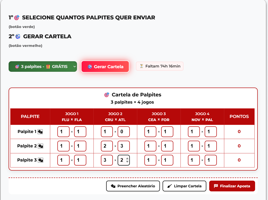 Exemplo de cartela válida aceita pelo sistema